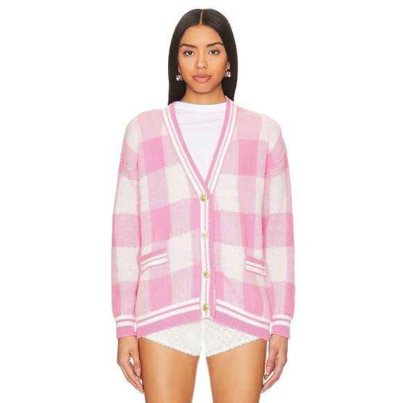 Revolve More To Come Bonnie Cardigan SZ XS Pink Peppy Plaid Coquette Gold Button - Picture 1 of 8